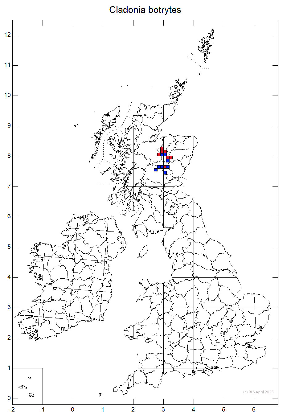 Cladonia botrytes 10km sq distribution map
