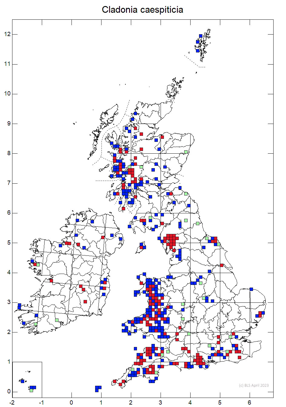 Cladonia caespiticia 10km distribution map