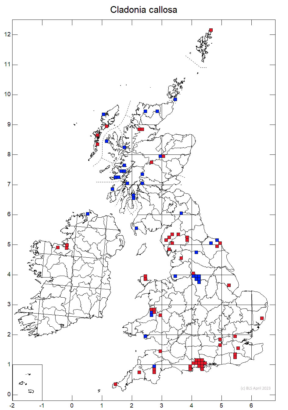 Cladonia callosa 10km distribution map