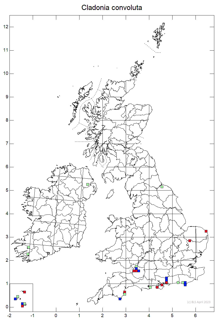 Cladonia convoluta 10km sq distribution map