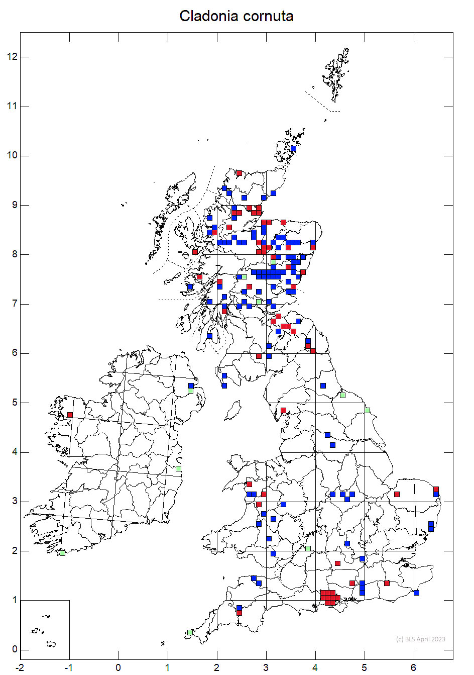 Cladonia cornuta 10km distribution map