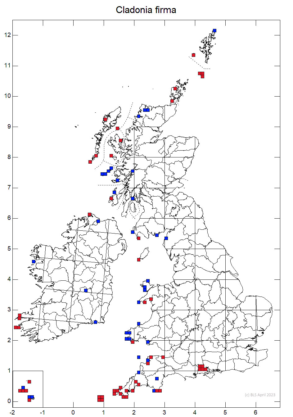 Cladonia firma 10km sq distribution map