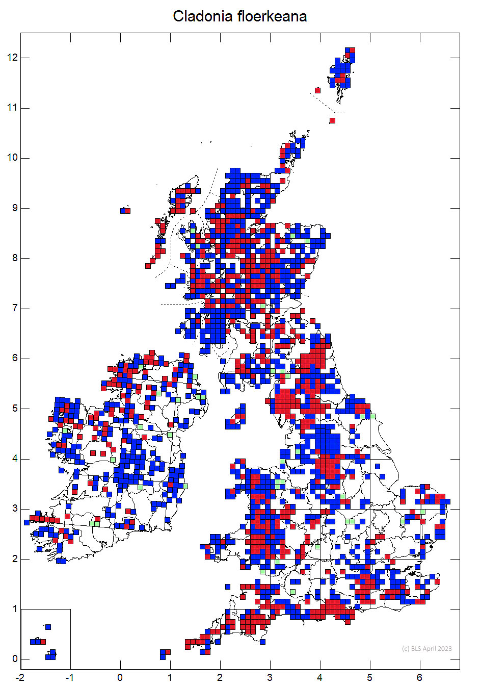 Cladonia floerkeana 10km sq distribution map