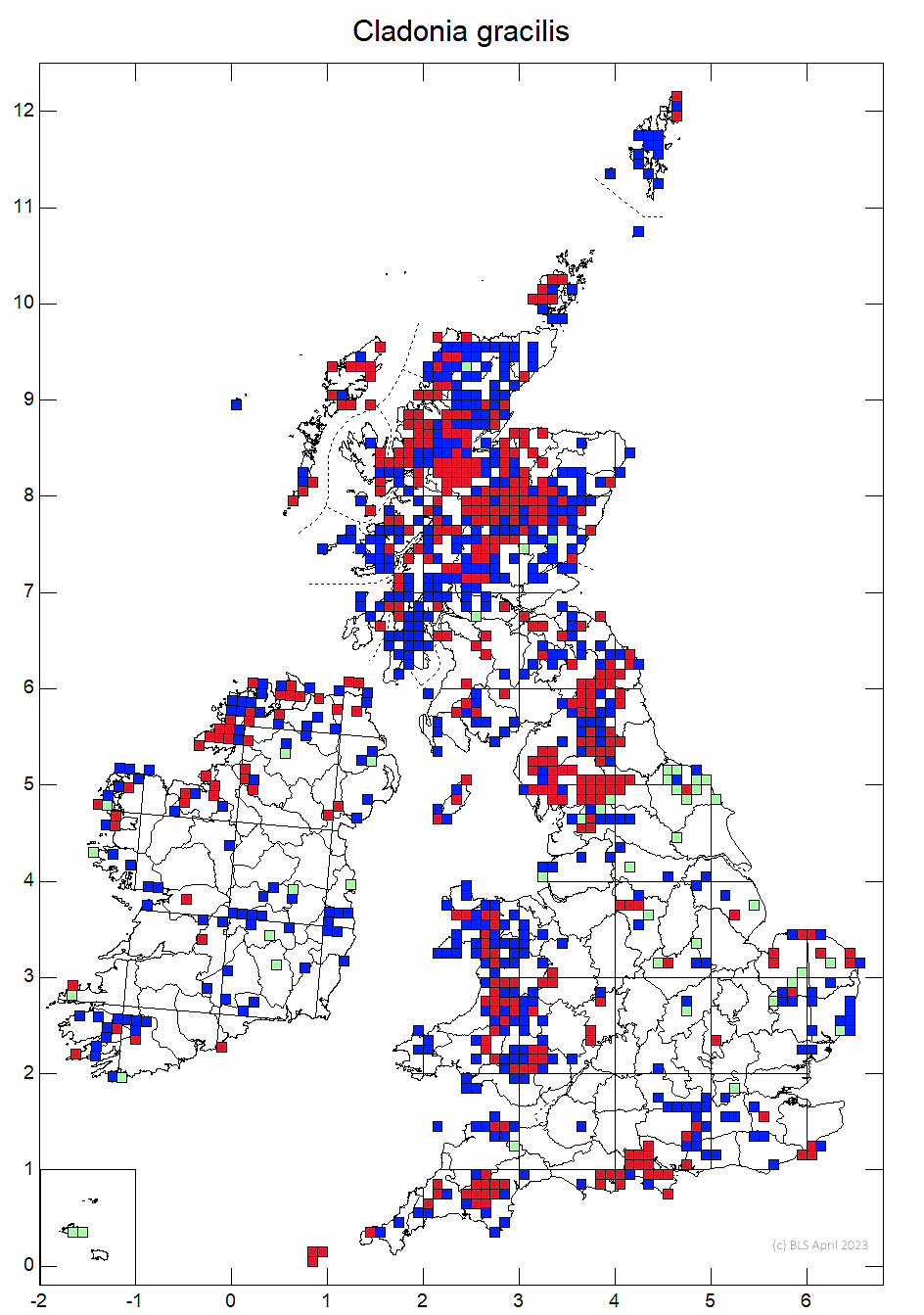 Cladonia gracilis 10km sq distribution map