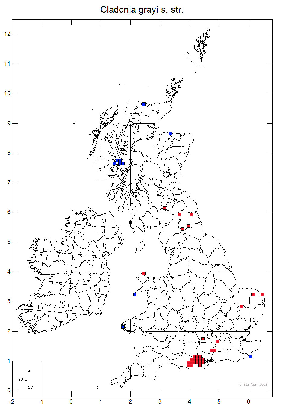Cladonia grayi 10km sq distribution map