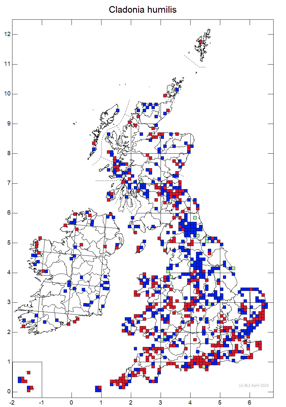 Cladonia humilis 10km sq distribution map