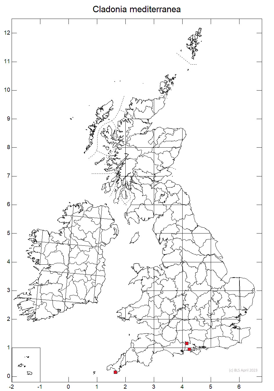 Cladonia mediterranea 10km sq distribution map