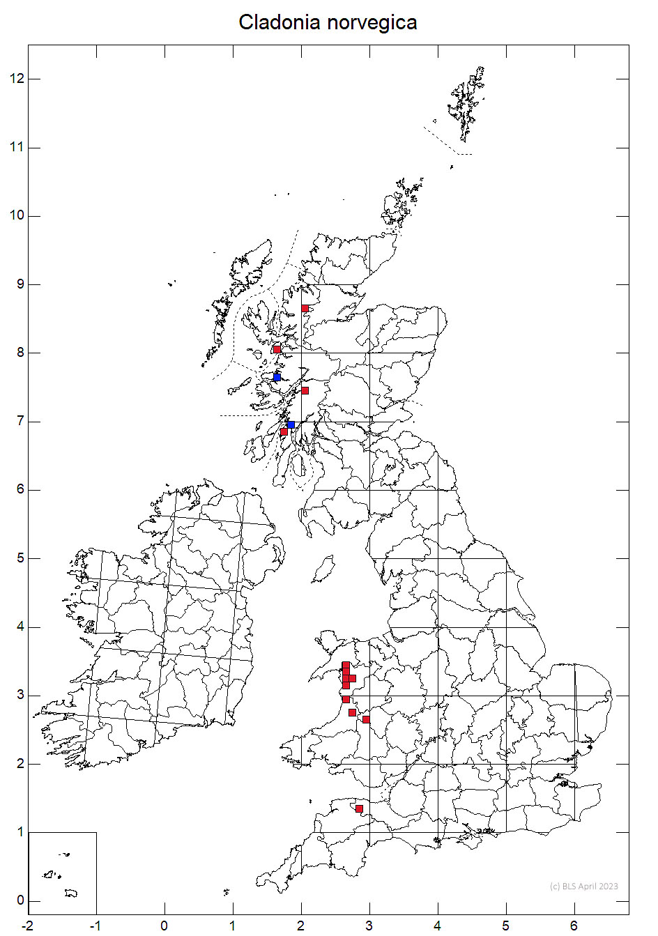 Cladonia norvegica 10km sq distribution map