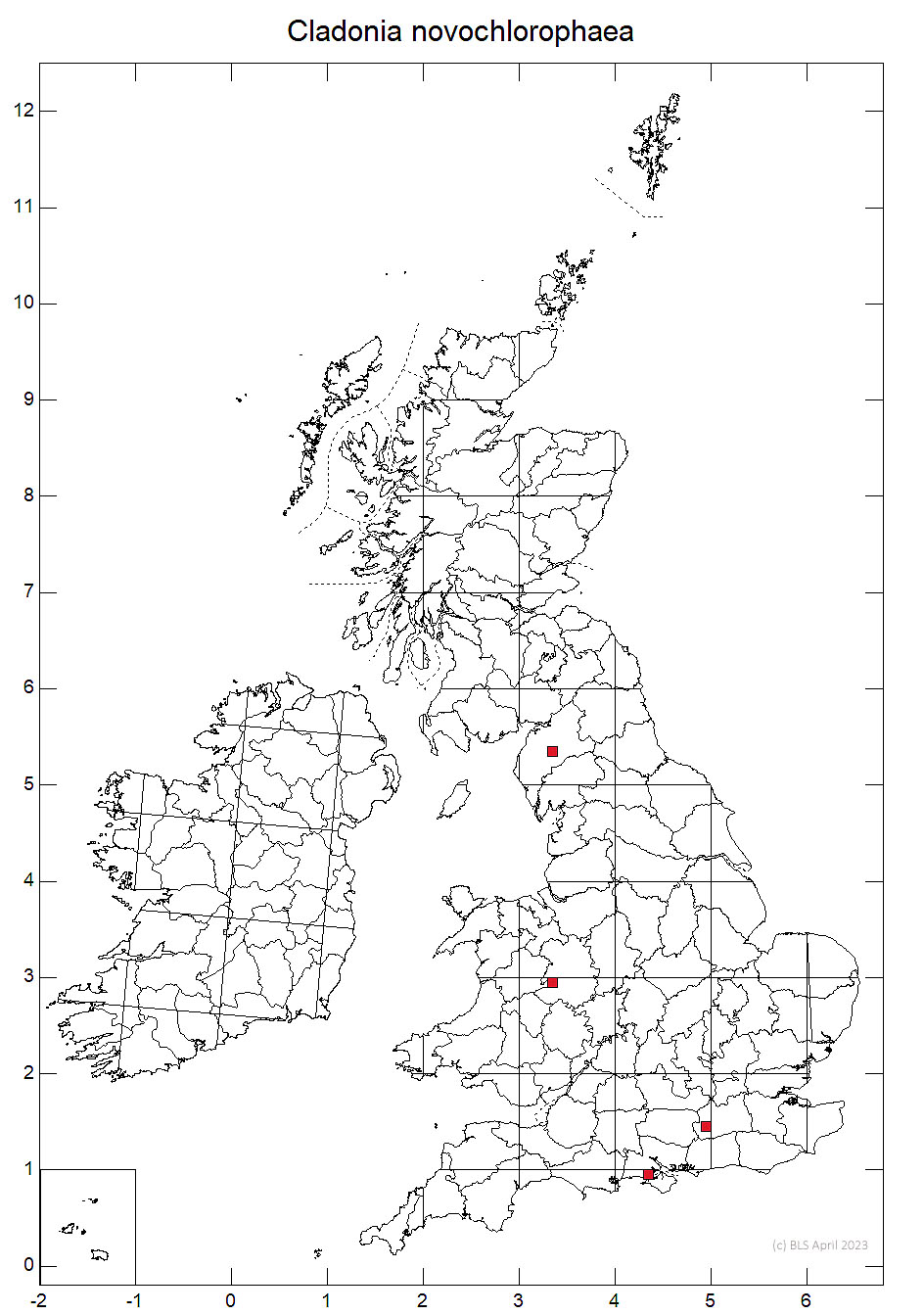 Cladonia novochlorophaea 10km distribution map