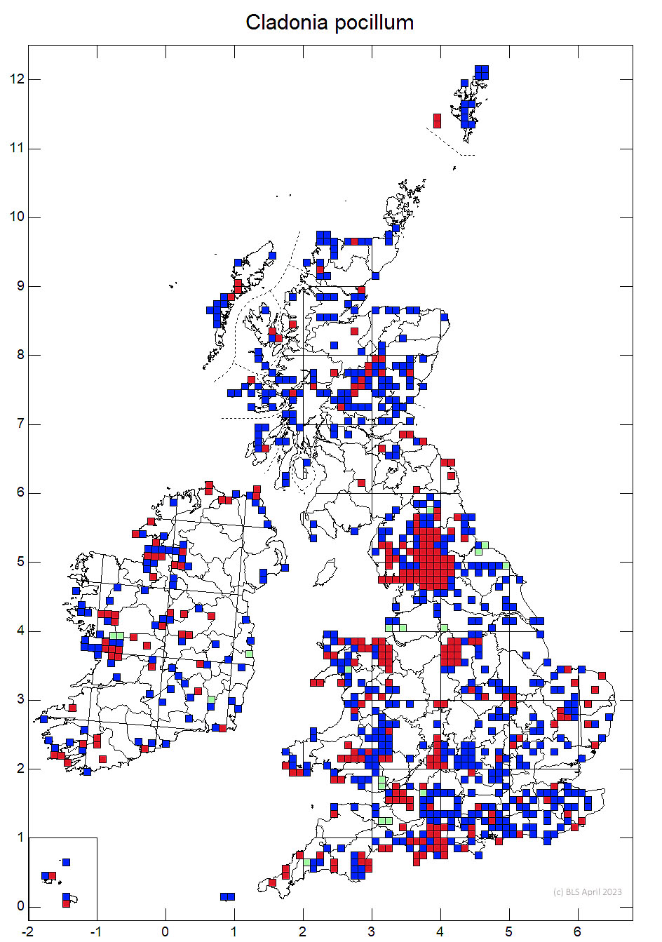 Cladonia pocillum 10km sq distribution map