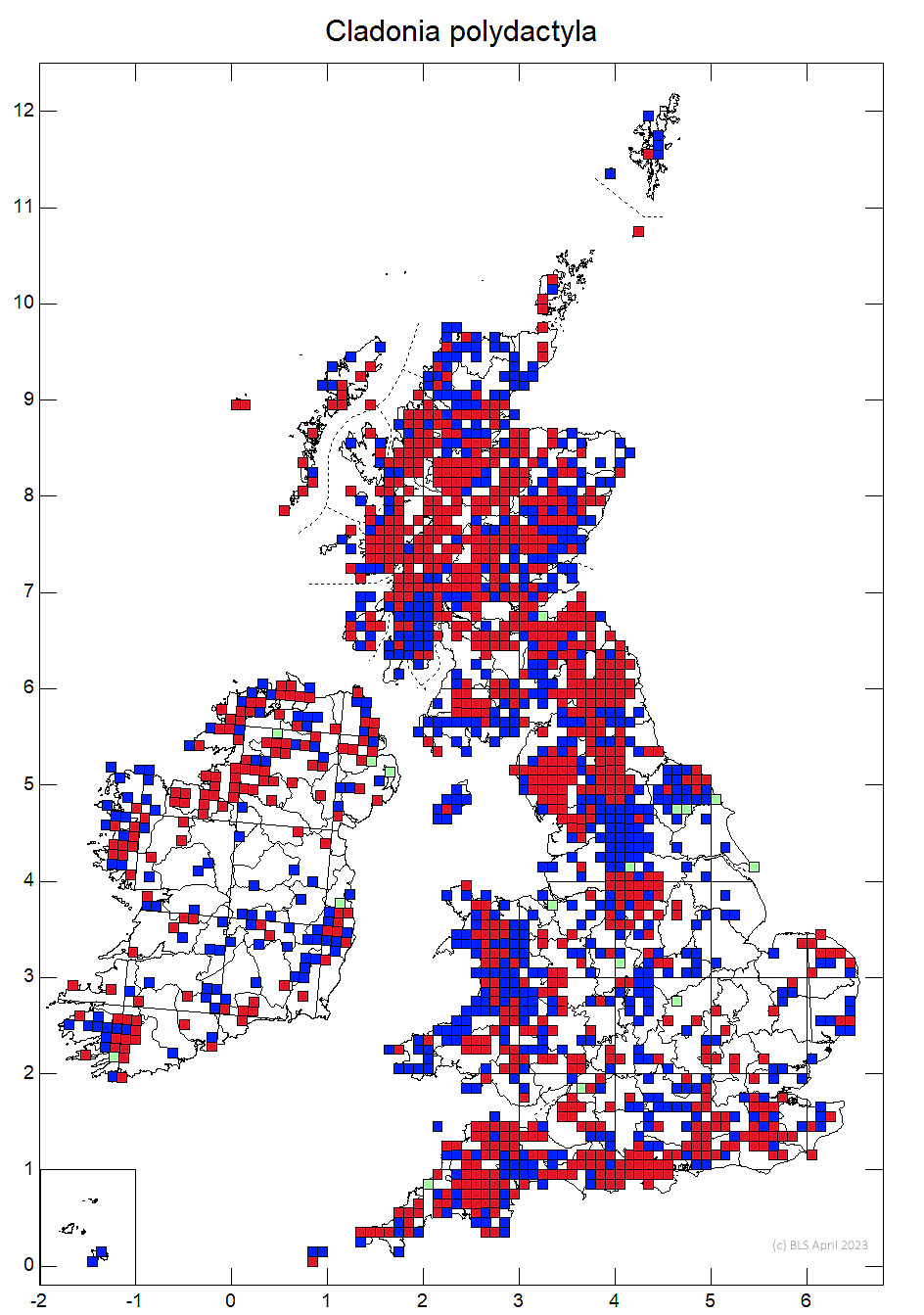 Cladonia polydactyla 10km distribution map