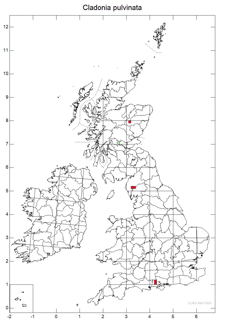 Cladonia pulvinata 10km distribution map