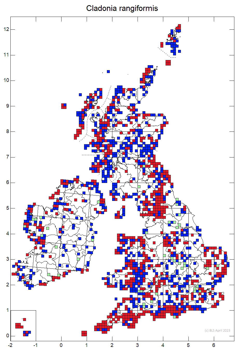 Cladonia rangiformis 10km sq distribution map