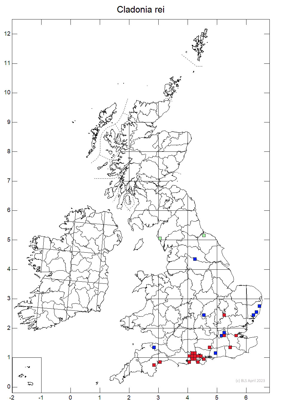 Cladonia rei 10km sq distribution map
