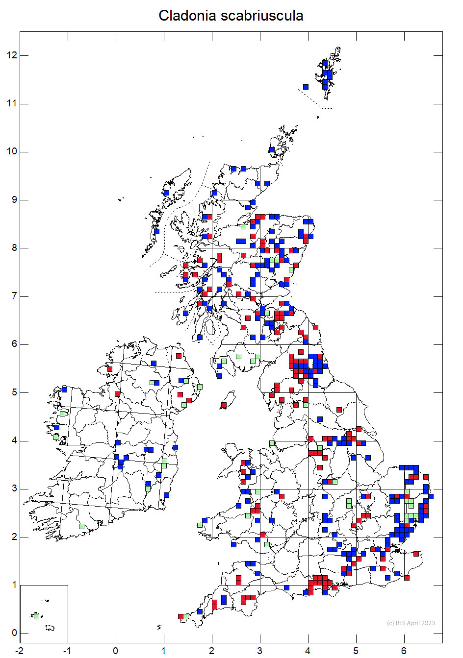 Cladonia scabriuscula 10km sq distribution map