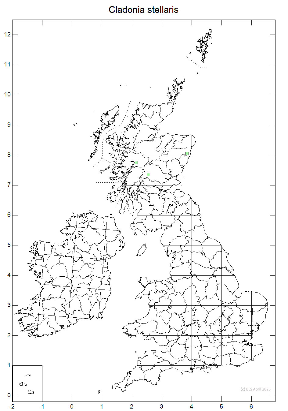 Cladonia stellaris 10km sq distribution map