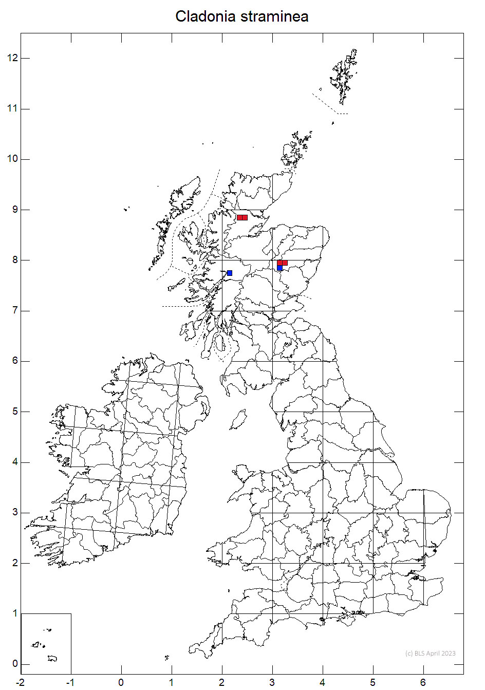Cladonia straminea 10km sq distribution map
