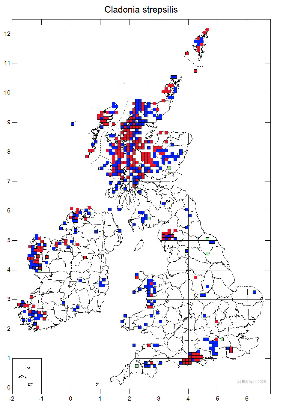 Cladonia strepsilis 10km sq distribution map