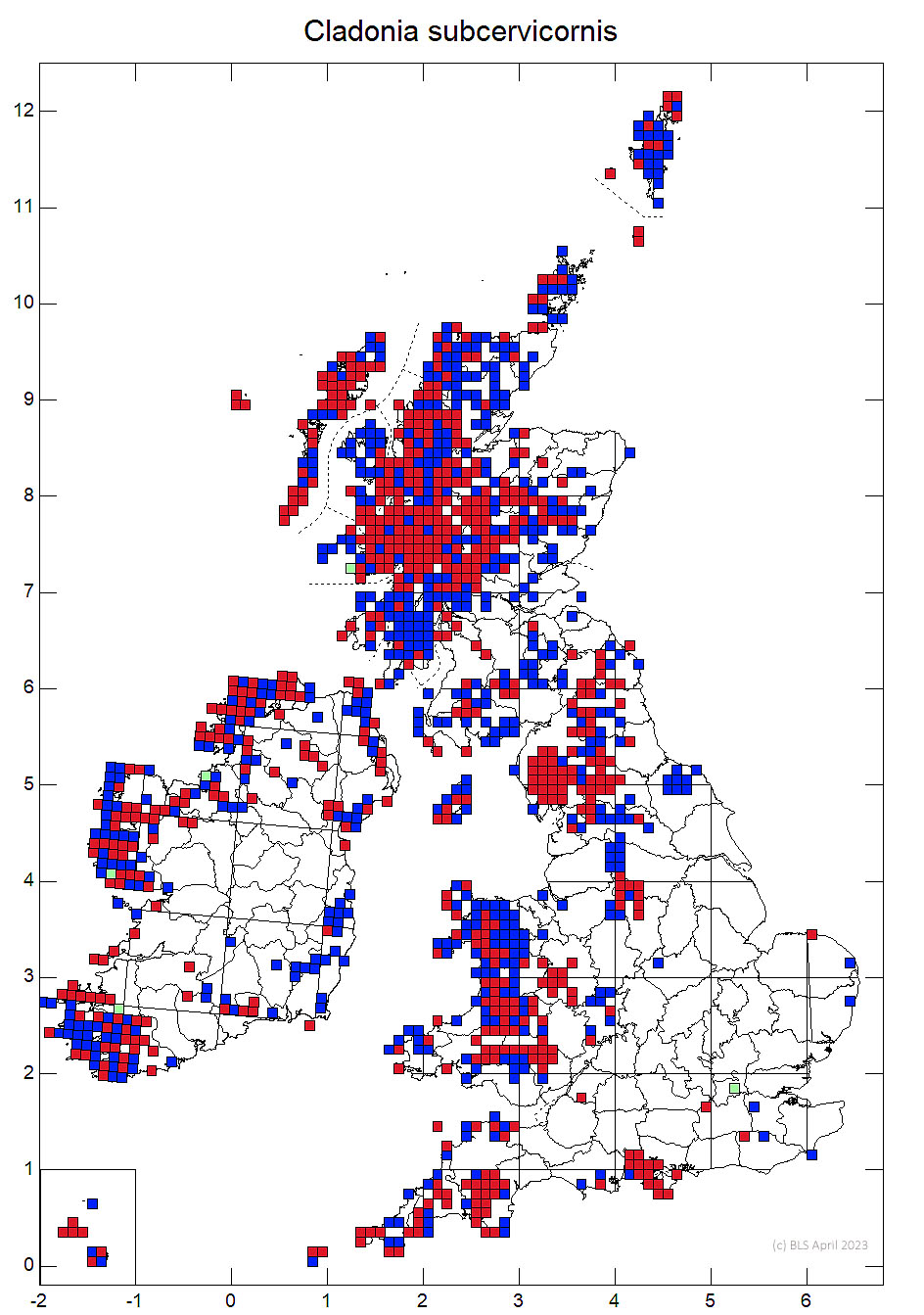 Cladonia subcervicornis 10km sq distribution map