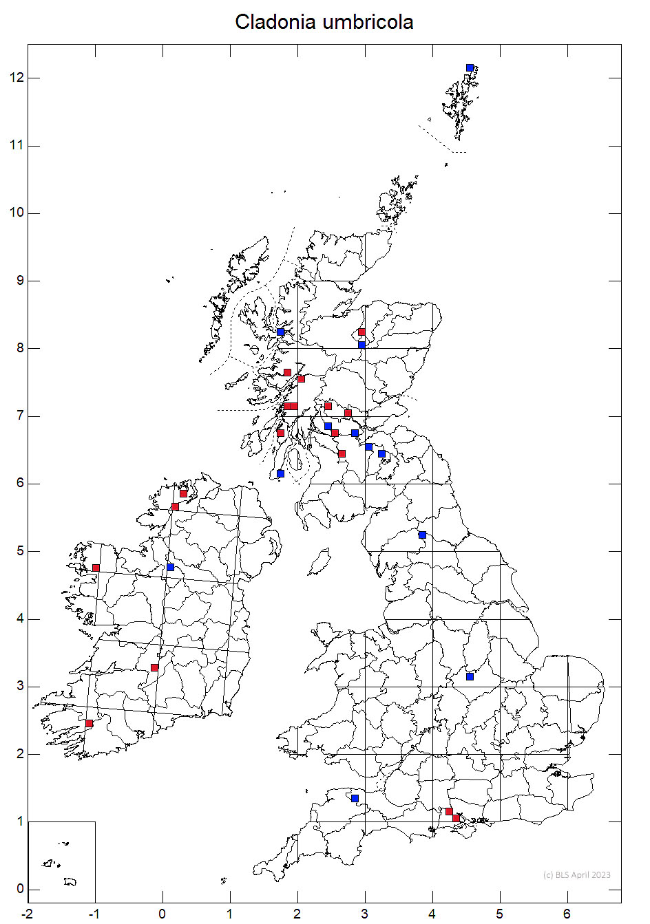 Cladonia umbricola 10km distribution map