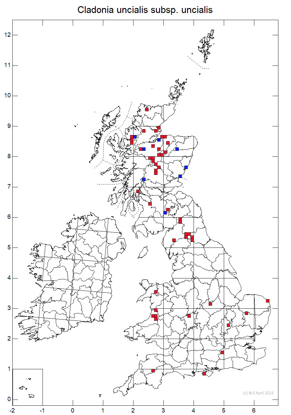 Cladonia uncialis subsp. uncialis 10km distribution map