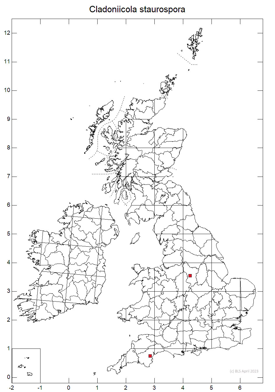 Cladoniicola staurospora 10km distribution map