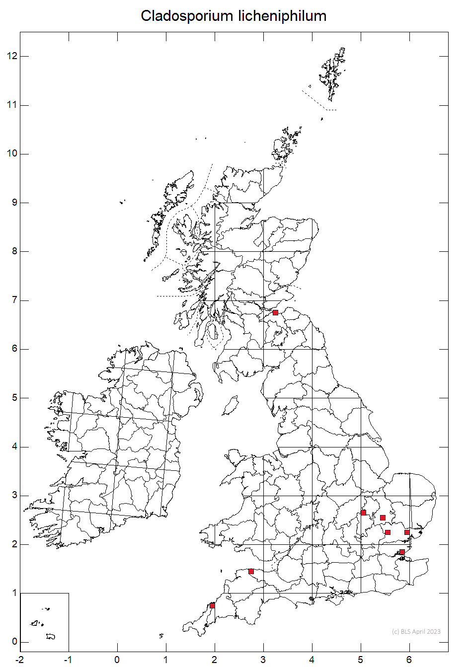Cladosporium licheniphilum 10km distribution map