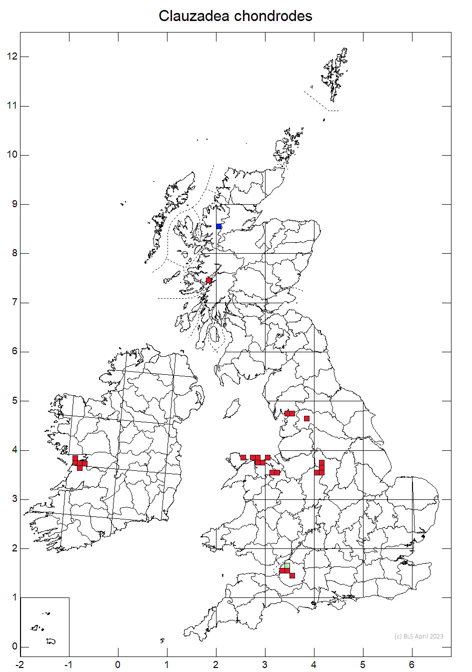 Clauzadea chondrodes 10km sq distribution map