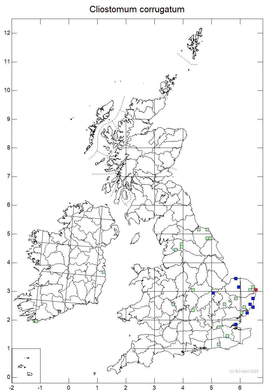 Cliostomum corrugatum 10km sq distribution map