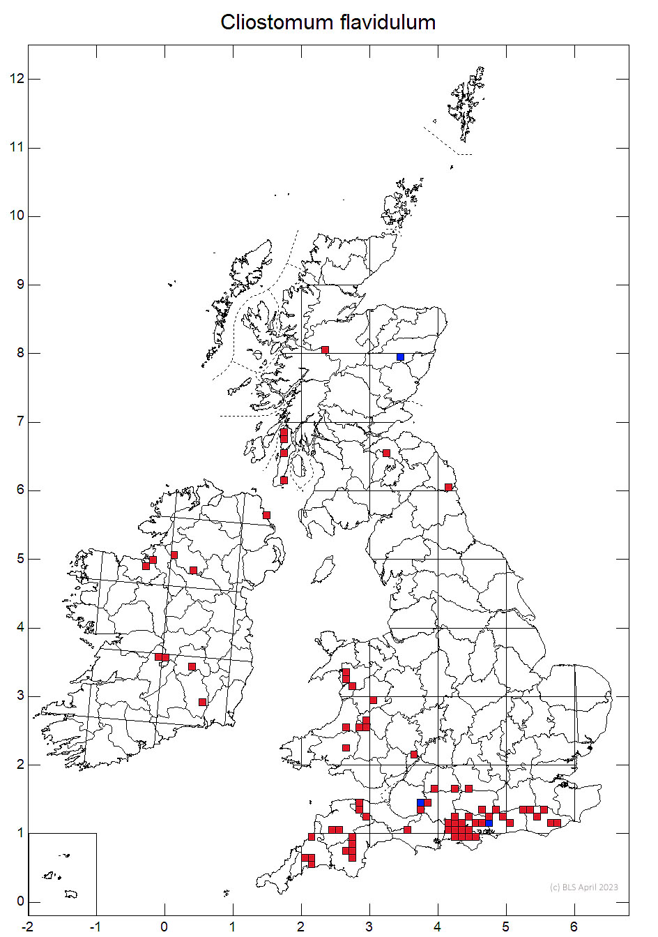 Cliostomum flavidulum 10km sq distribution map