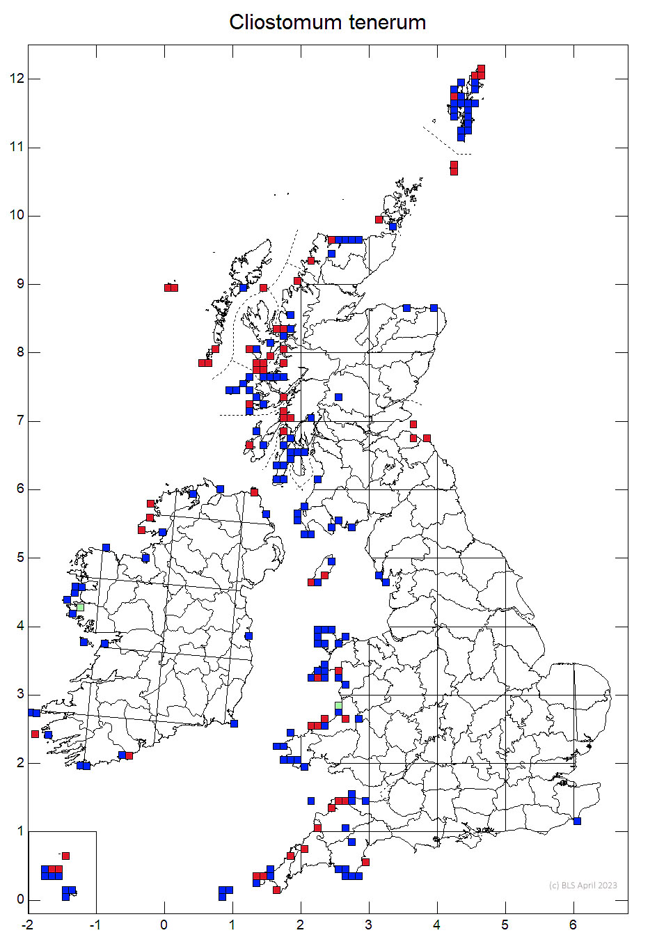Cliostomum tenerum 10km sq distribution map