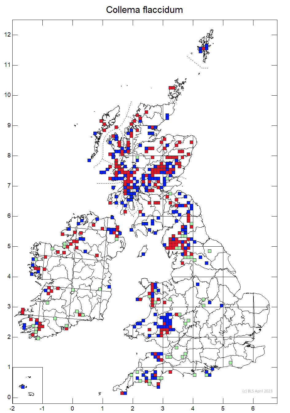 Collema flaccidum 10km sq distribution map