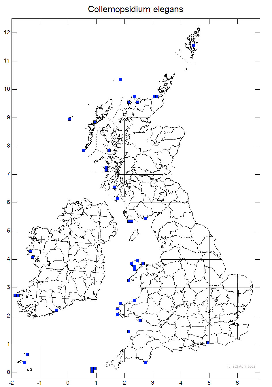 Collemopsidium elegans 10km sq distribution map