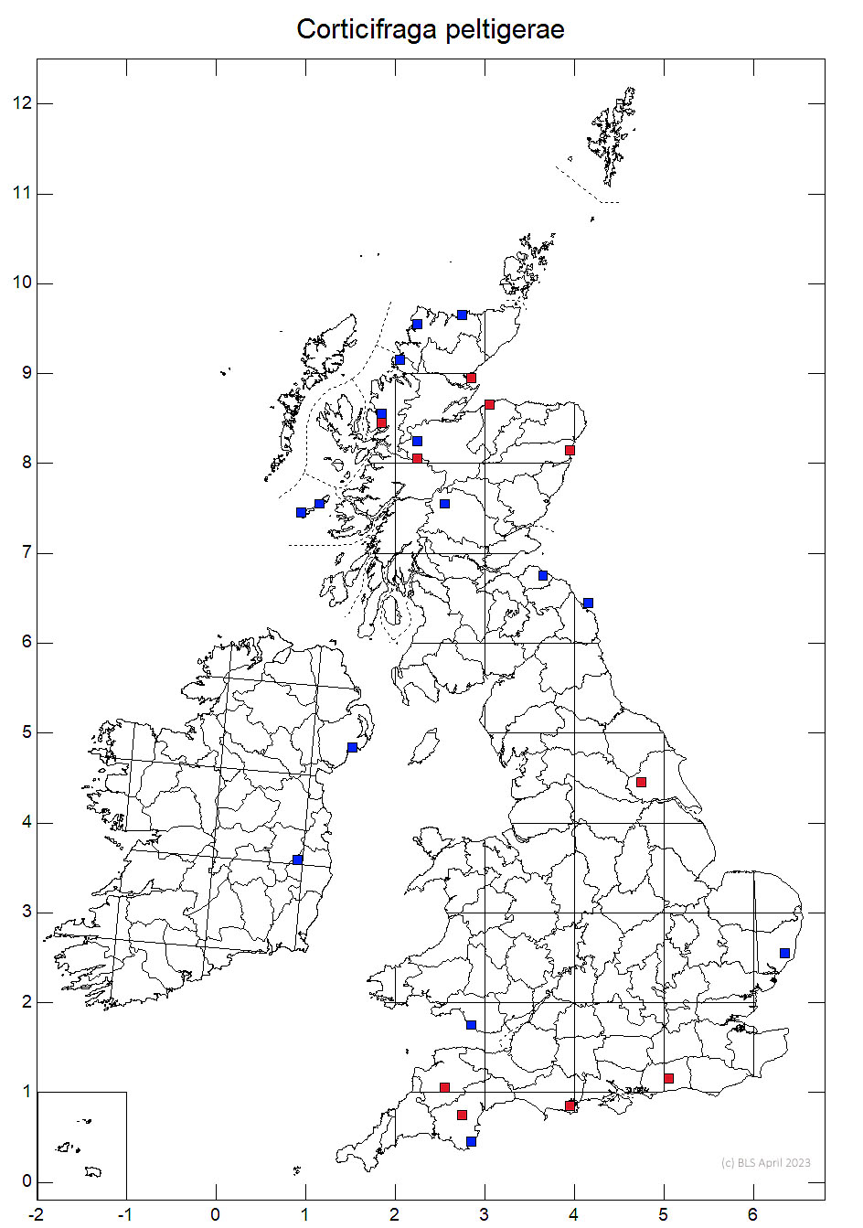 Corticifraga peltigerae 10km distribution map
