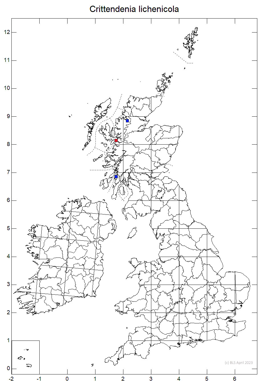 Crittendenia lichenicola 10km distribution map