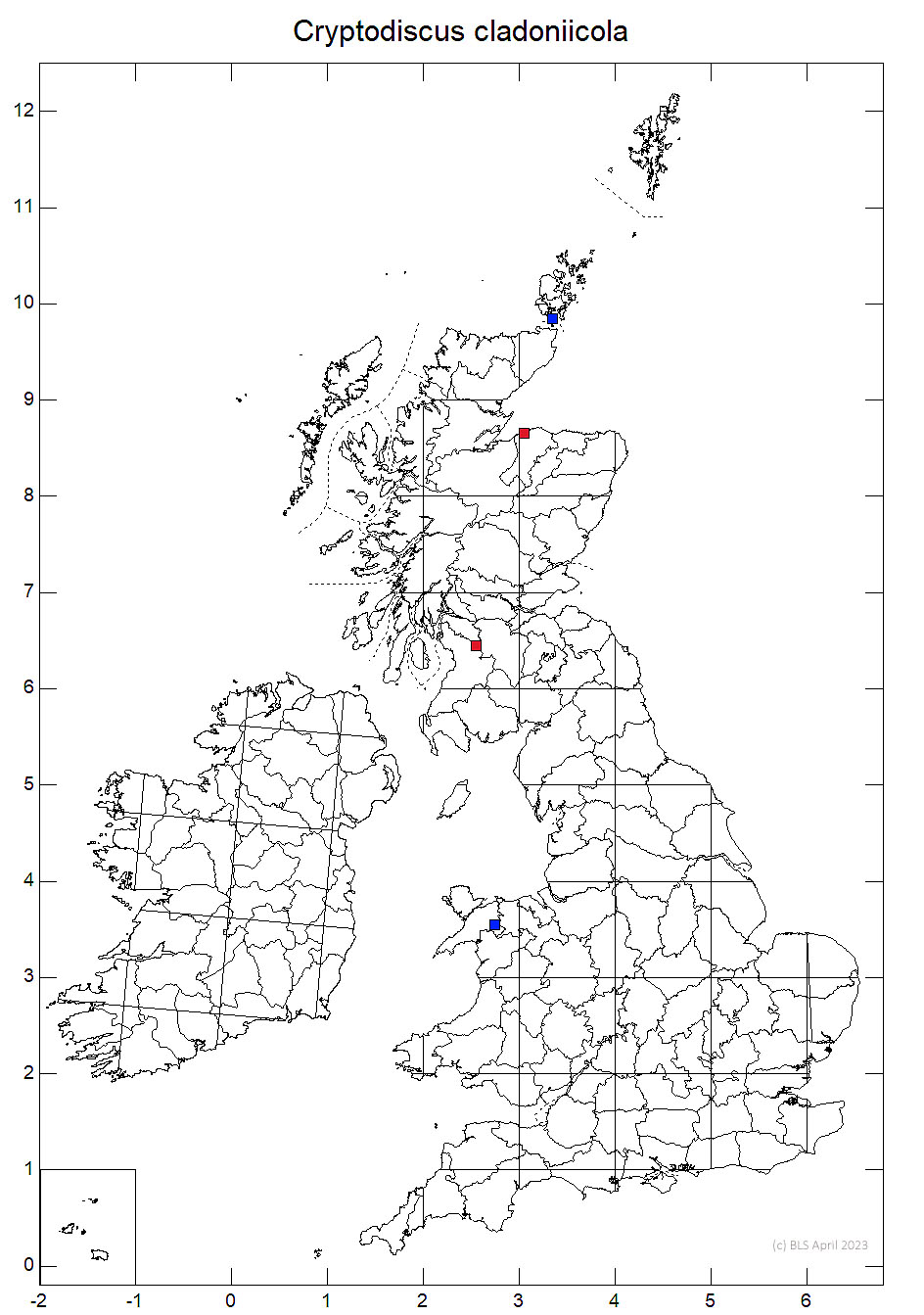 Cryptodiscus cladoniicola 10km distribution map
