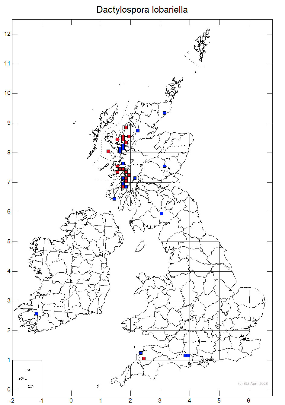 Dactylospora lobariella 10km sq distribution map