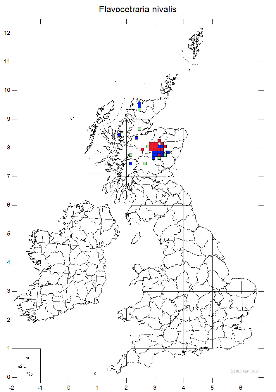 Flavocetraria nivalis 10km sq distribution map