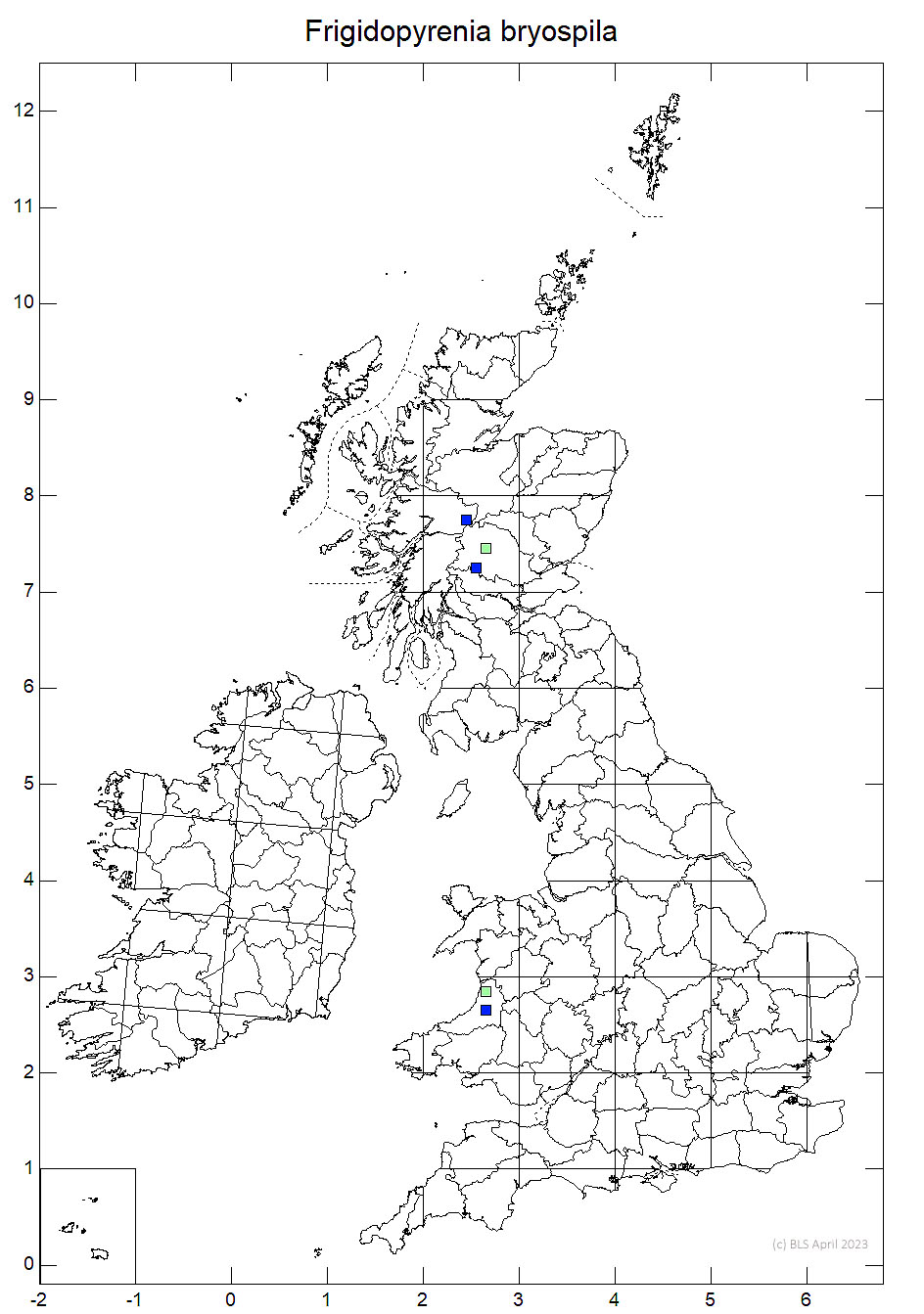 Frigidopyrenia bryospila 10km sq distribution map