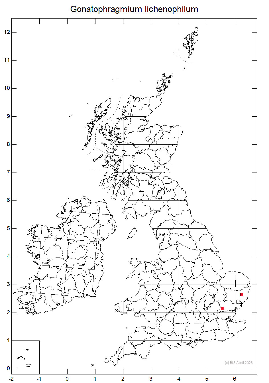 Gonatophragmium lichenophilum 10km distribution map