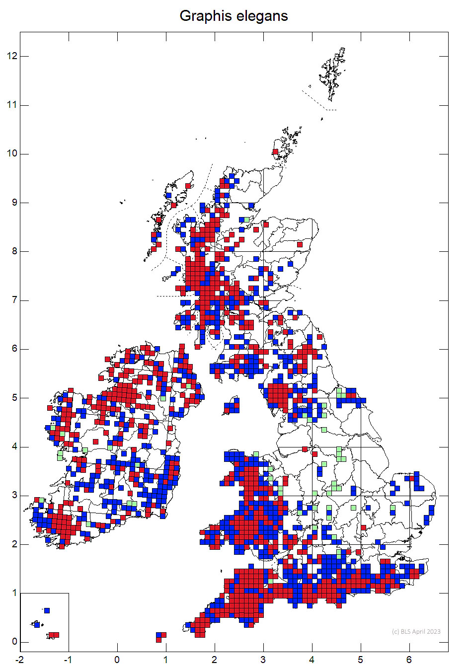 Graphis elegans 10km sq distribution map