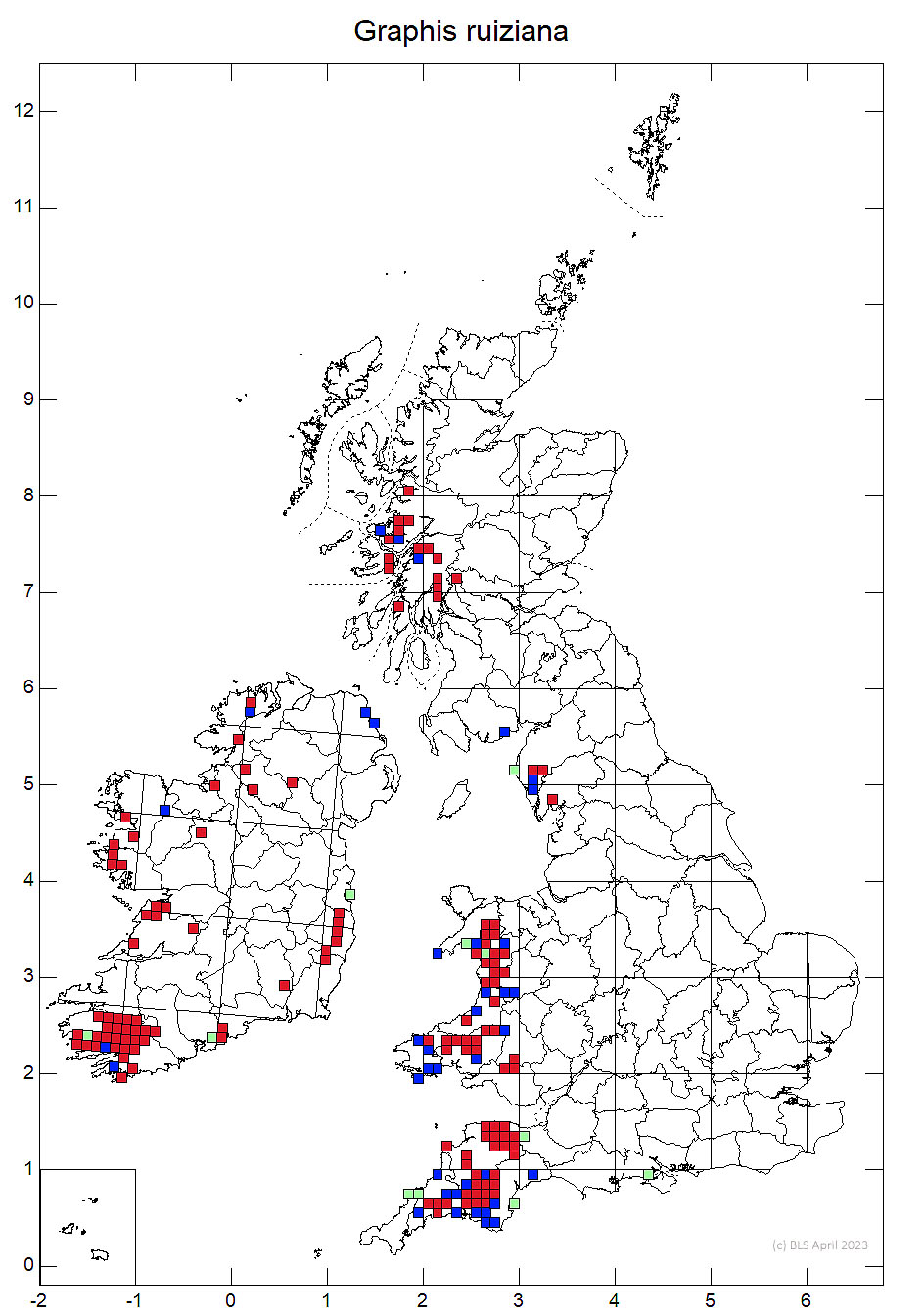 Graphis ruiziana 10km distribution map