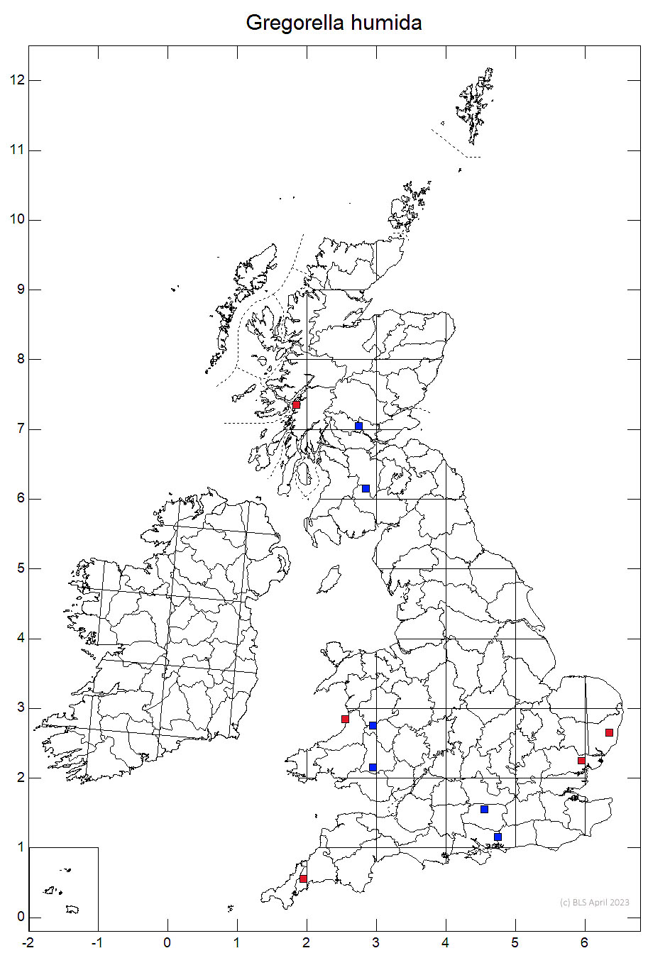 Gregorella humida 10km sq distribution map