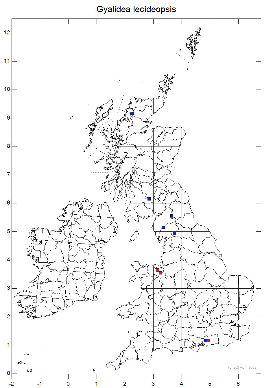Gyalidea lecideopsis 10km sq distribution map