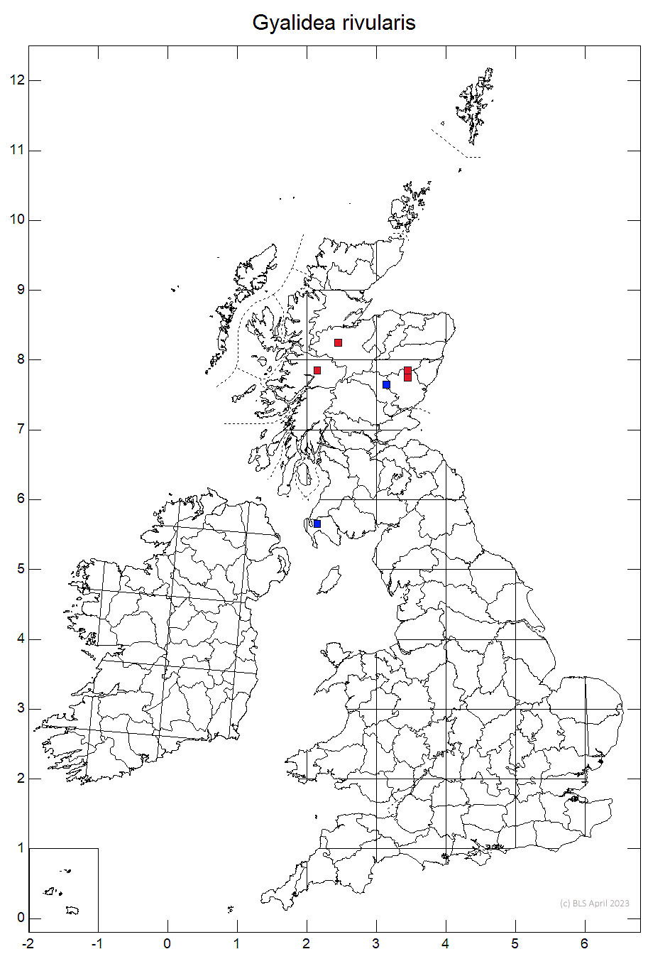 Gyalidea rivularis 10km sq distribution map