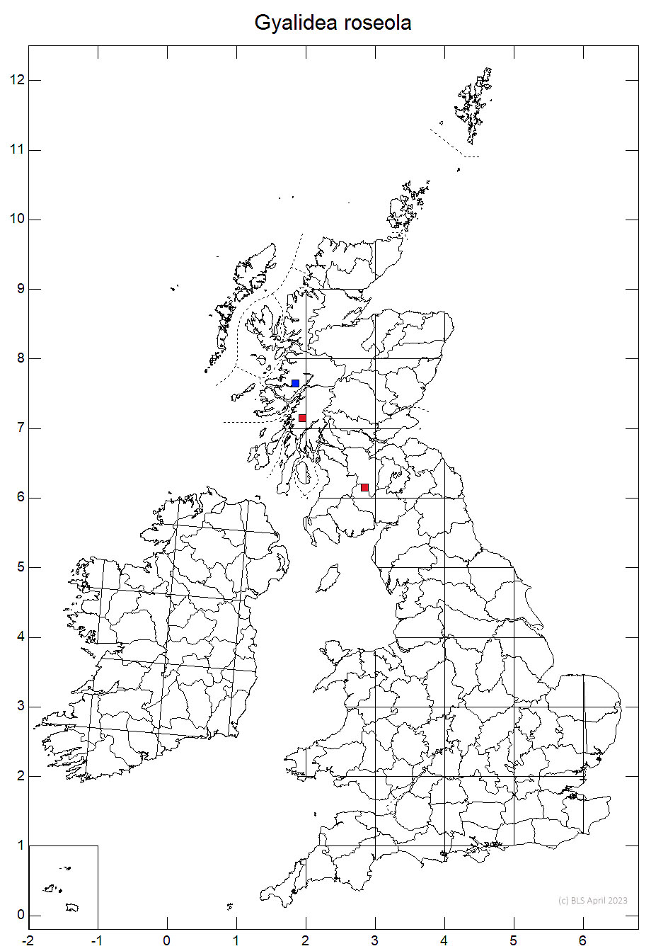 Gyalidea roseola 10km sq distribution map