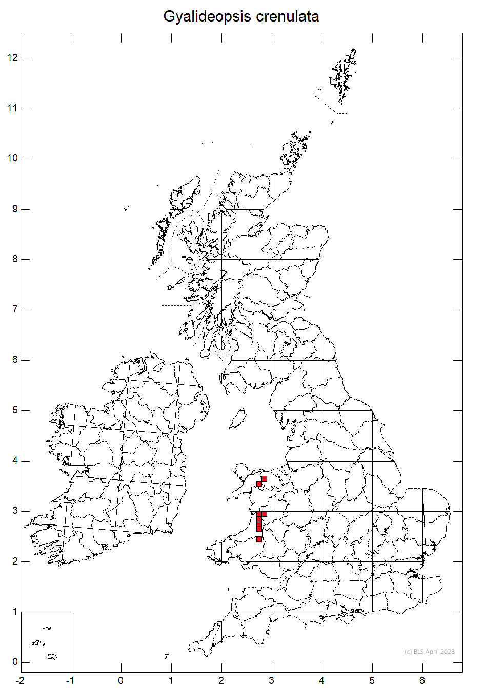 Gyalideopsis crenulata 10km distribution map