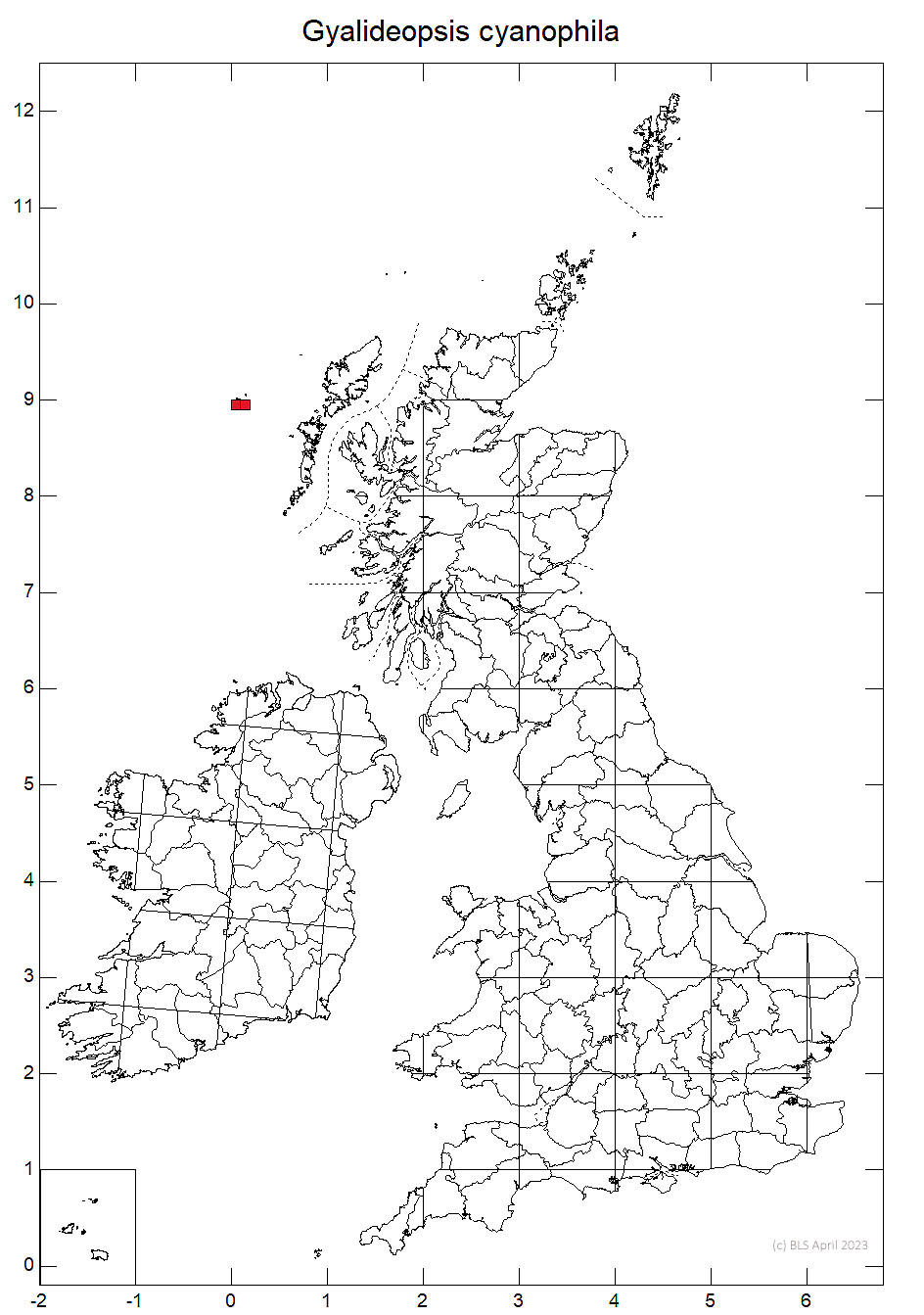 Gyalideopsis cyanophila 10km distribution map