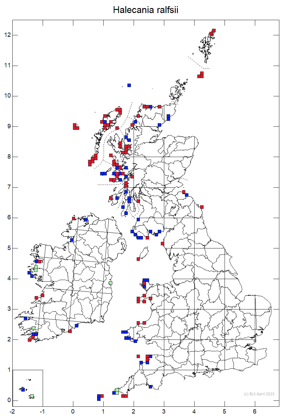 Halecania ralfsii 10km sq distribution map
