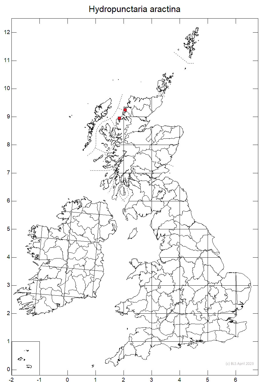 Hydropunctaria aractina 10km sq distribution map